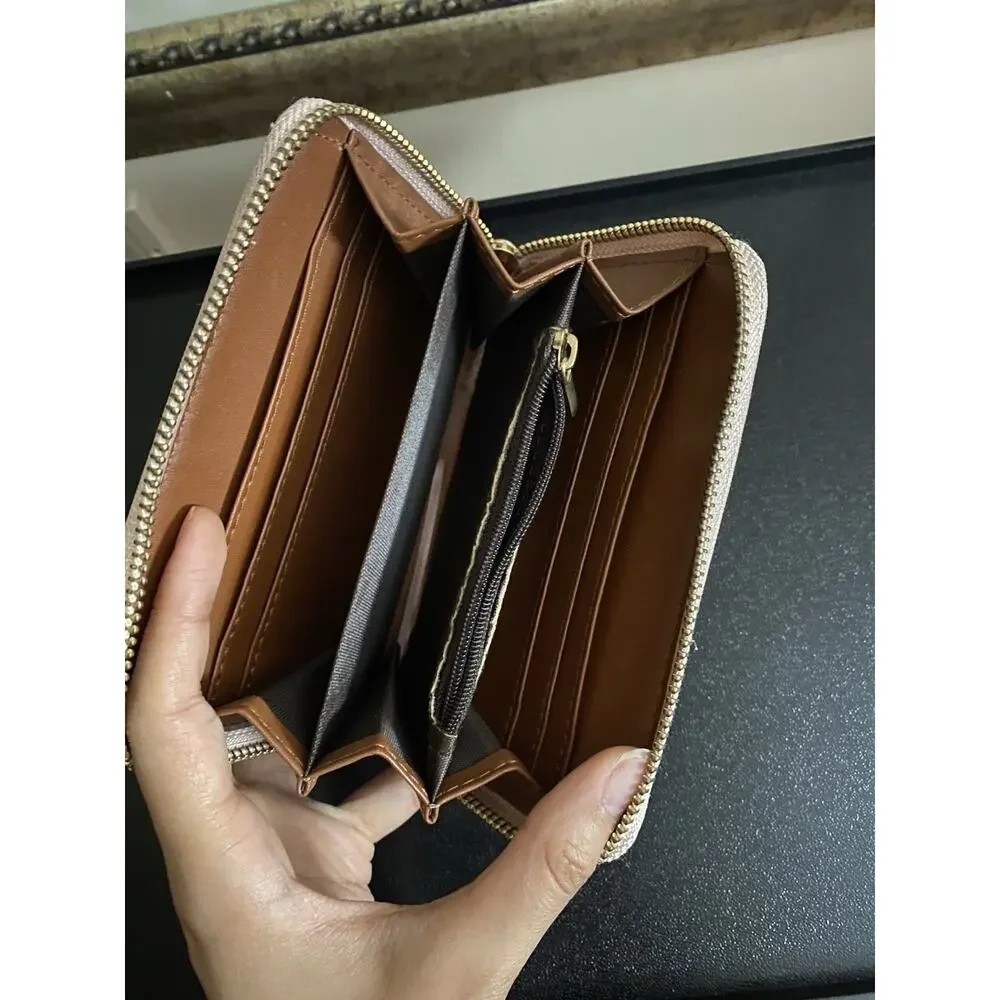 Pink Women's Zip-Around Wallet Solid Zipper Accent Credit Card Slots
